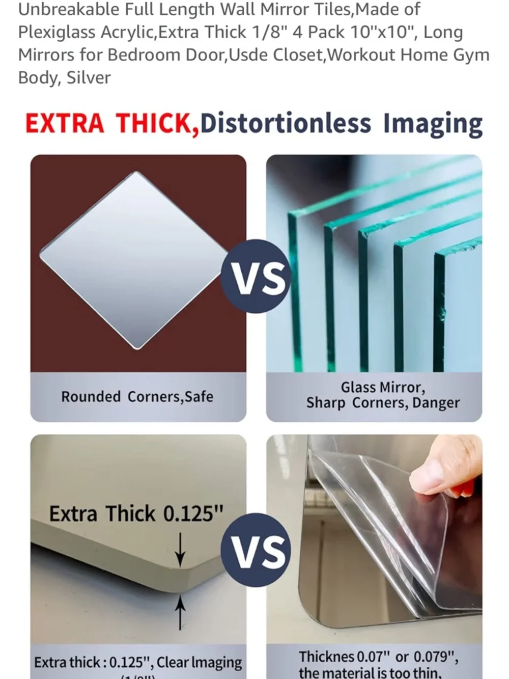 Full-Length Unbreakable Wall Mirror Tiles - Silver